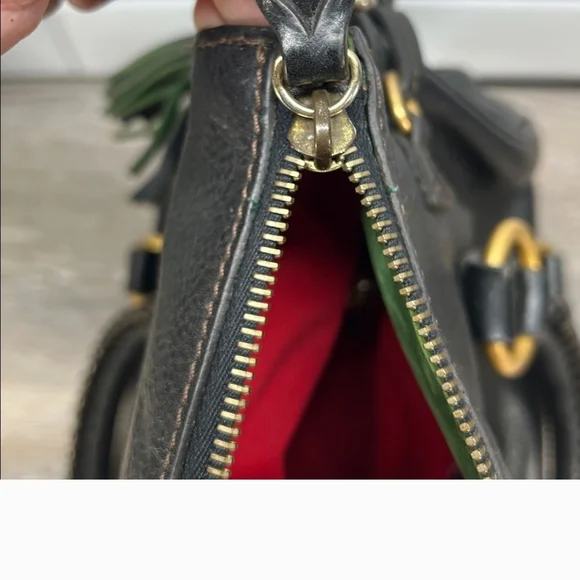 Dooney And Bourke Black Florentine Leather Tassel Satchel Handbag - Picture 7 of 8